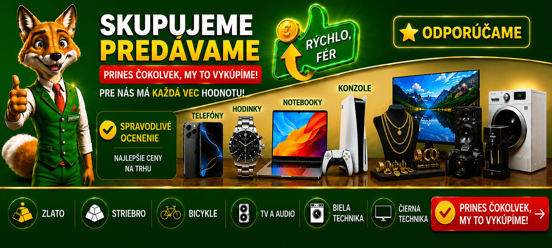 EasyCash Bazár — skupujeme a predávame zlato, šperky, elektroniku, telefóny, hodinky, konzoly a náradie v Žiline